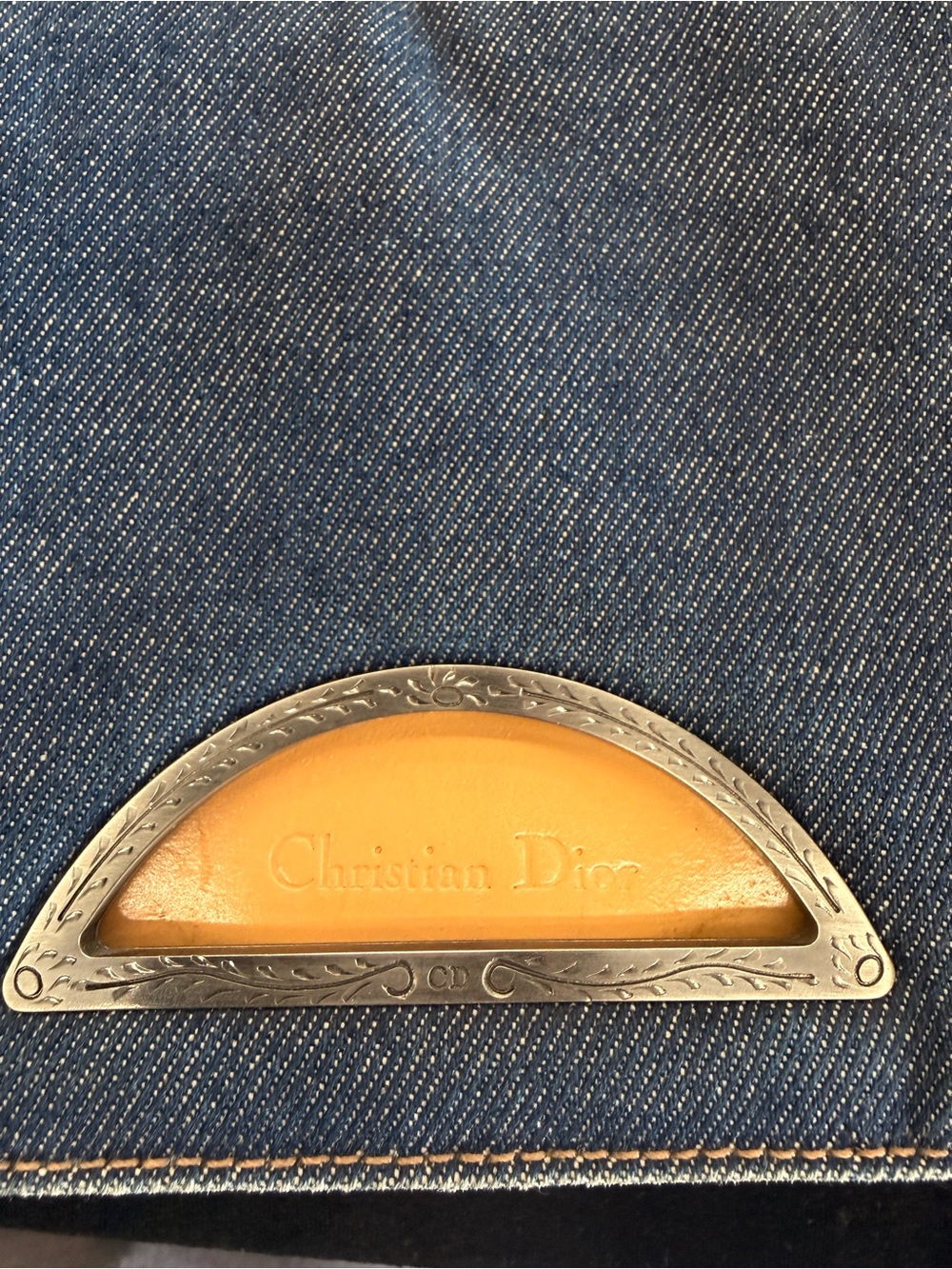 Vintage Dior Blue Denim Shoulder Bag with Tan Strap and Silver Accents - Picture 2 of 13